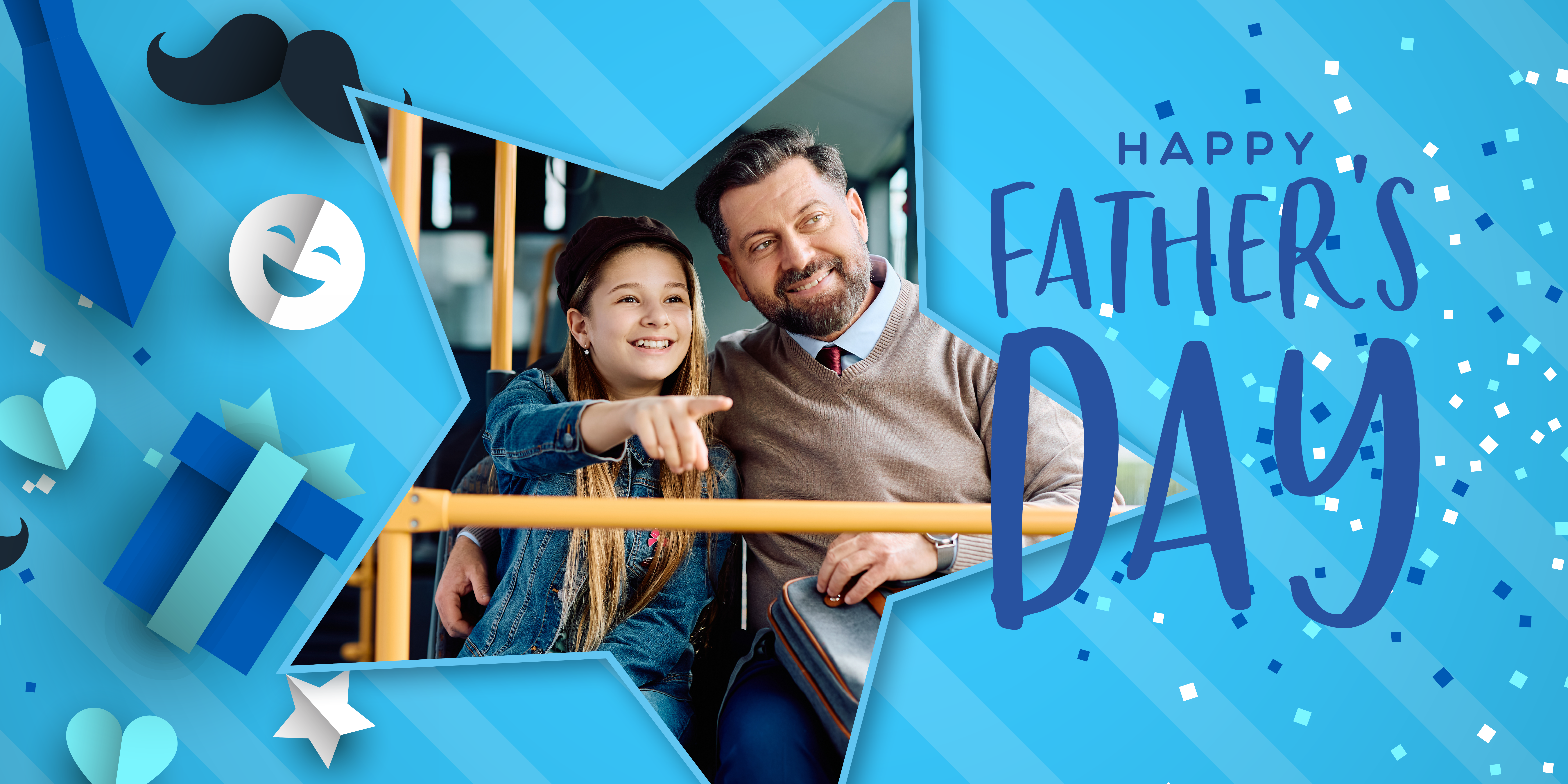 Happy Father's Day image of a girl on the bus with her dad