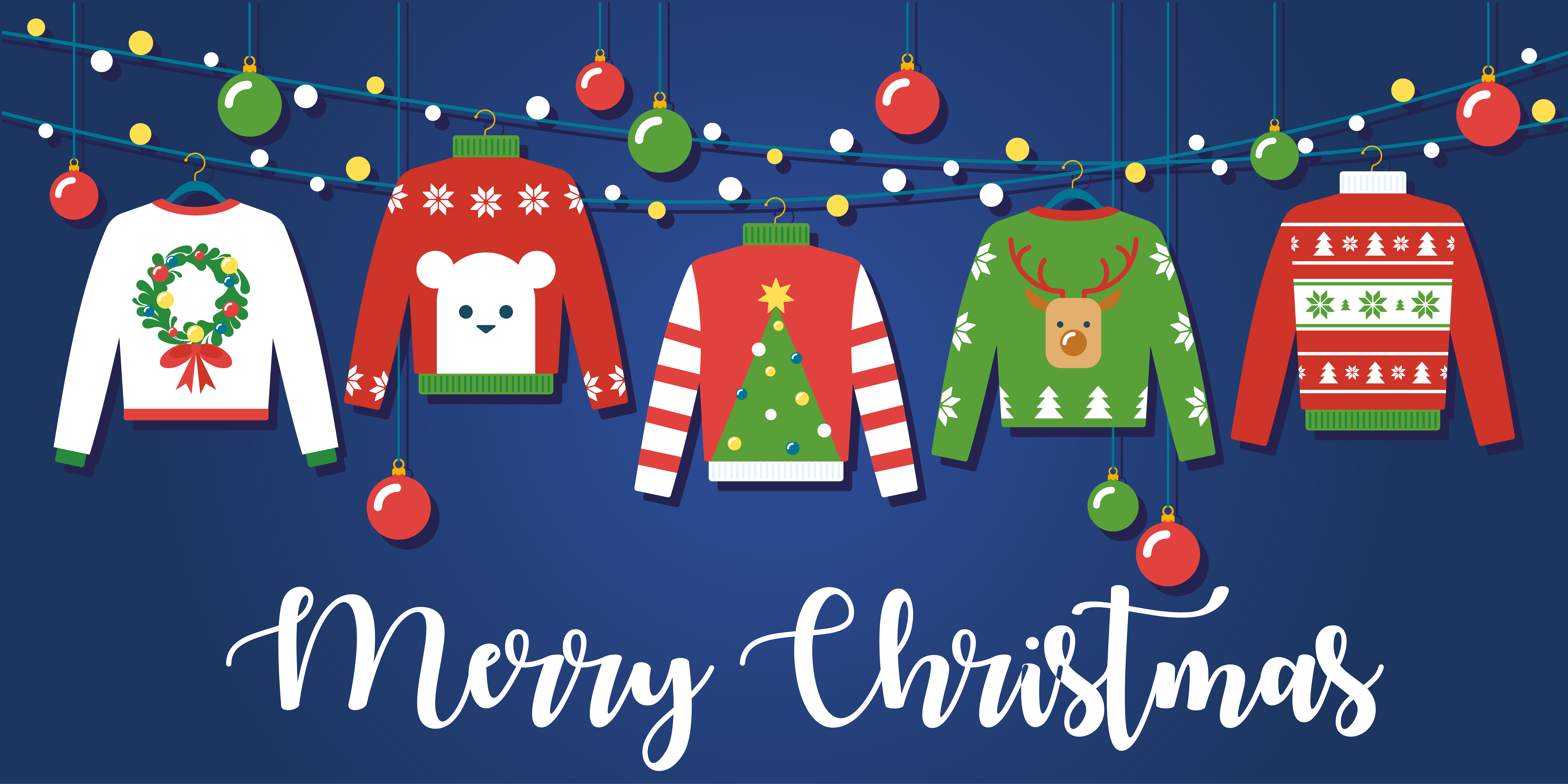 christmas jumpers and text merry christmas