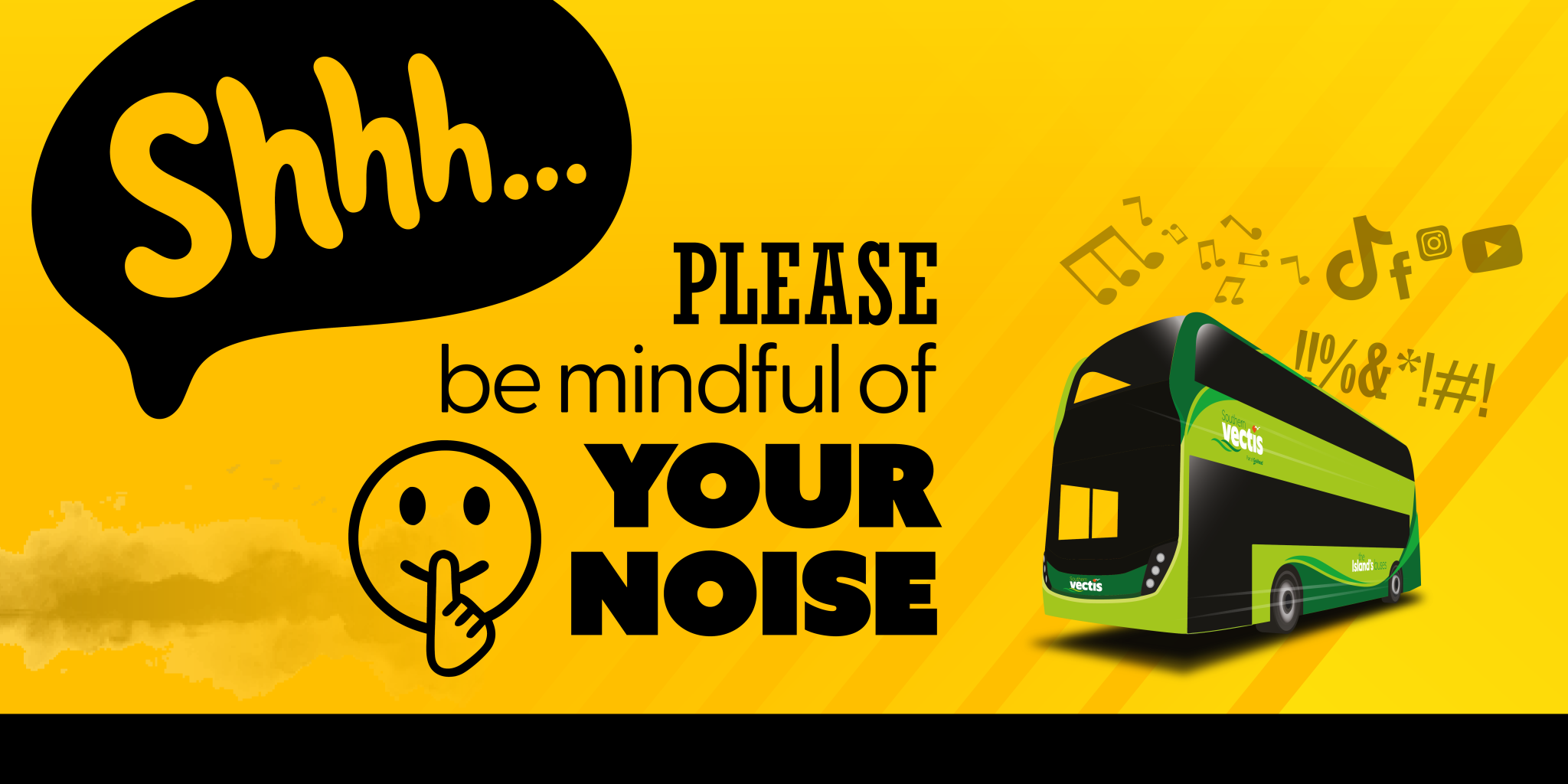 Image of a Salisbury Reds bus with text please be mindful of your noise
