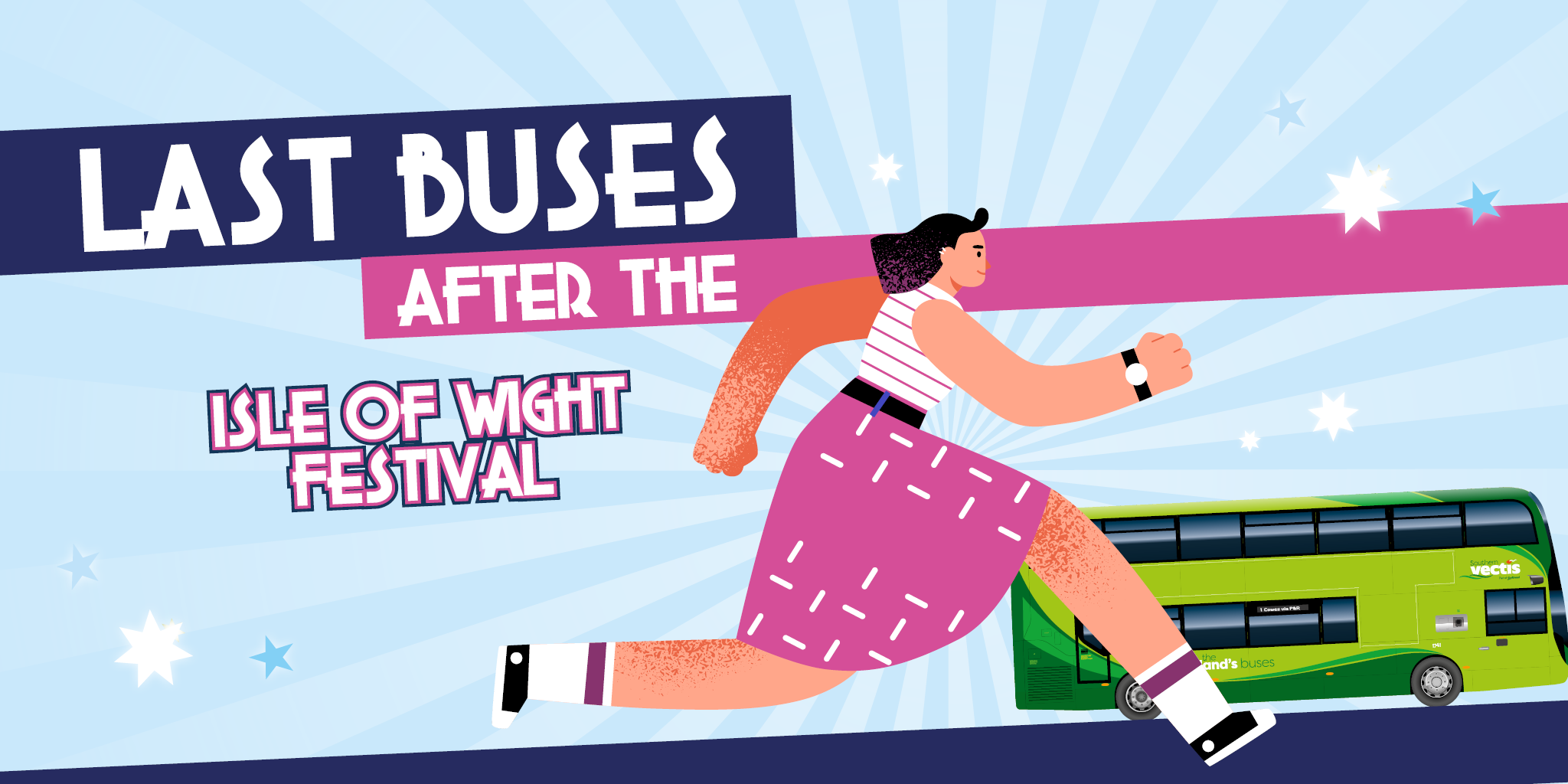 last buses after the Isle of Wight Festival - image with someone running for the bus