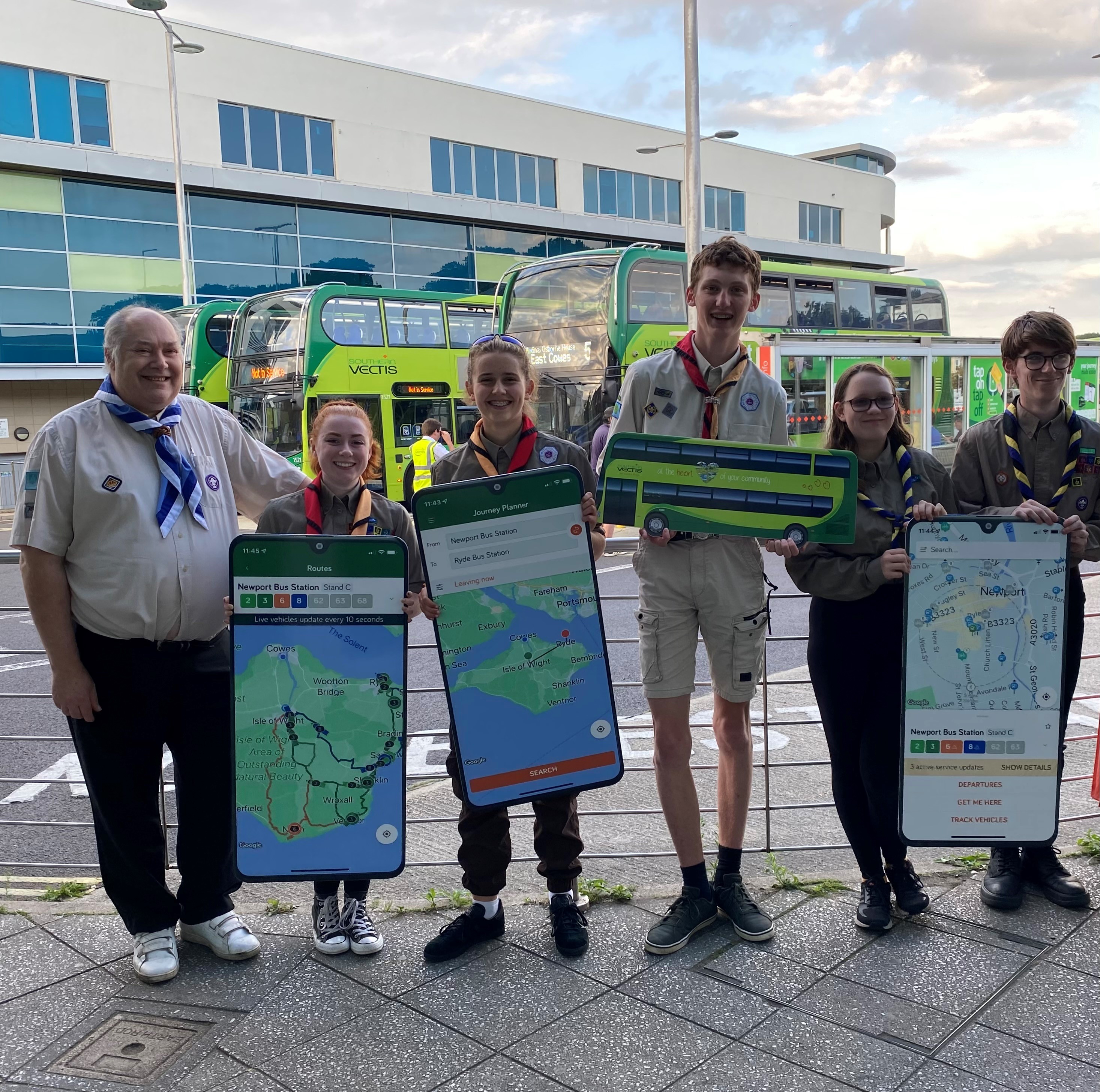 explorer scouts at the bus station